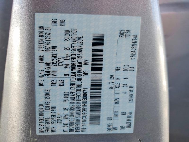 60390326 :رقم المزاد ، 1FMCU9G91HUB08671 vin ، 2017 Ford Escape مزاد بيع