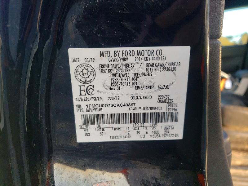 61834436 :رقم المزاد ، 1FMCU0D76CKC49867 vin ، 2012 Ford Escape مزاد بيع