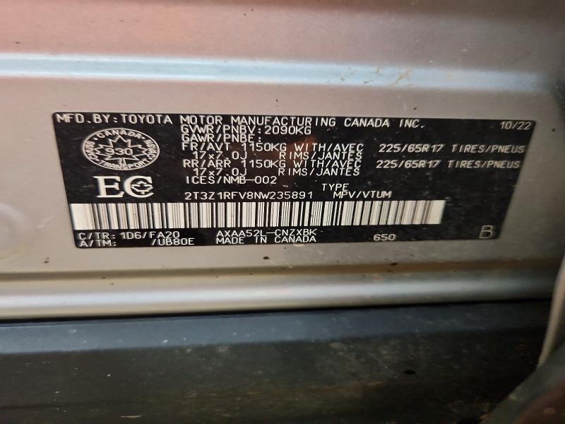 Продажа на аукционе авто 2022 Toyota Rav4, vin: 2T3Z1RFV8NW235891, номер лота: 62783586