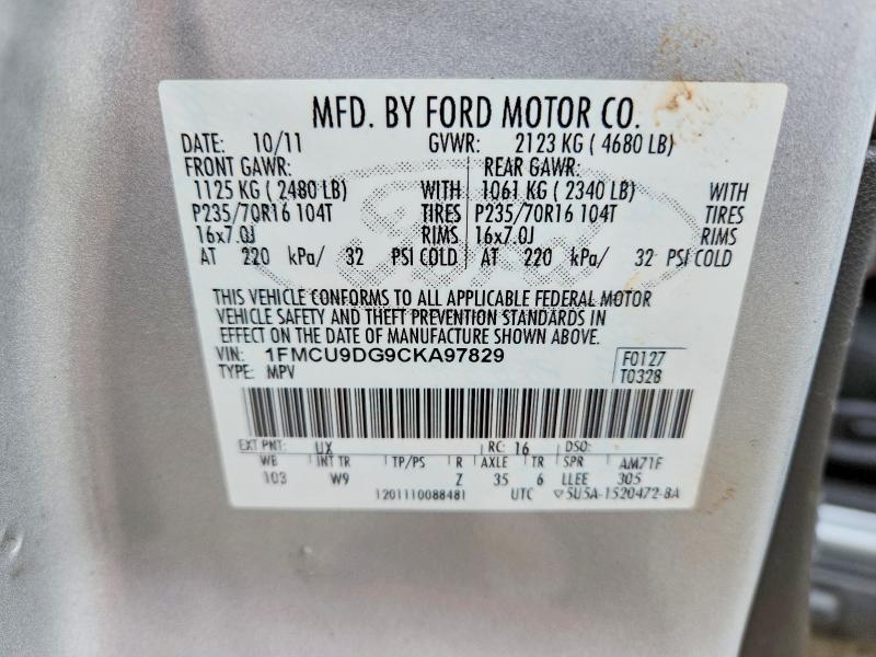 2012 Ford Escape მანქანა იყიდება აუქციონზე, vin: 1FMCU9DG9CKA97829, აუქციონის ნომერი: 61695416
