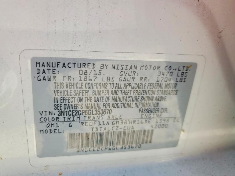 59687106 :رقم المزاد ، 3N1CE2CP6GL353670 vin ، 2016 Nissan Versa Note مزاد بيع
