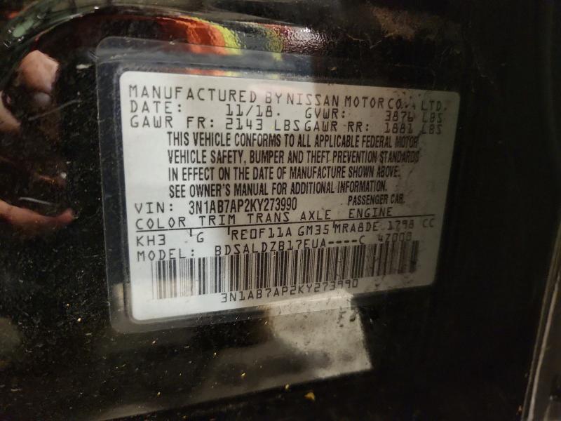 60233326 :رقم المزاد ، 3N1AB7AP2KY273990 vin ، 2019 Nissan Sentra مزاد بيع