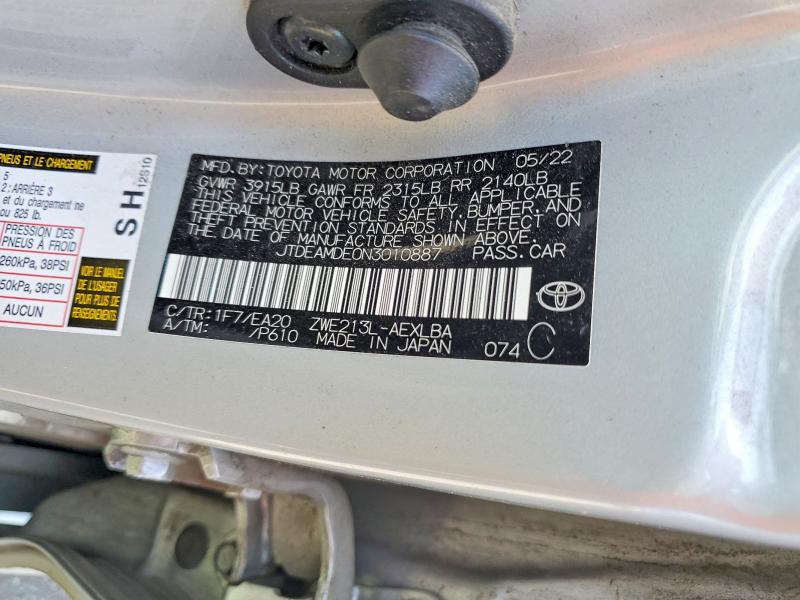Продаж на аукціоні авто 2022 Toyota Corolla, vin: JTDEAMDE0N3010887, номер лоту: 61229786