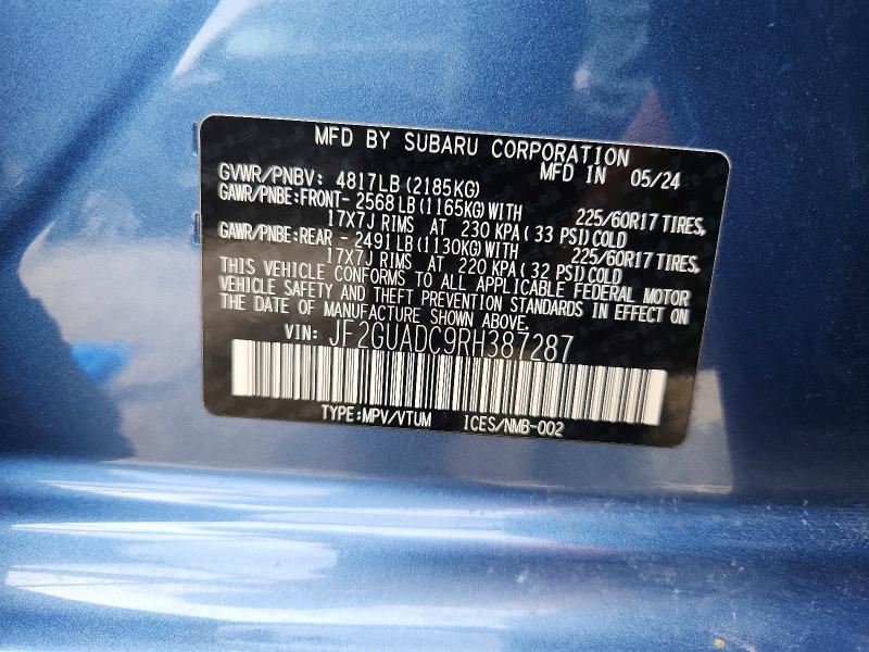 Продажа на аукционе авто 2024 Subaru Crosstrek, vin: JF2GUADC9RH387287, номер лота: 62864756