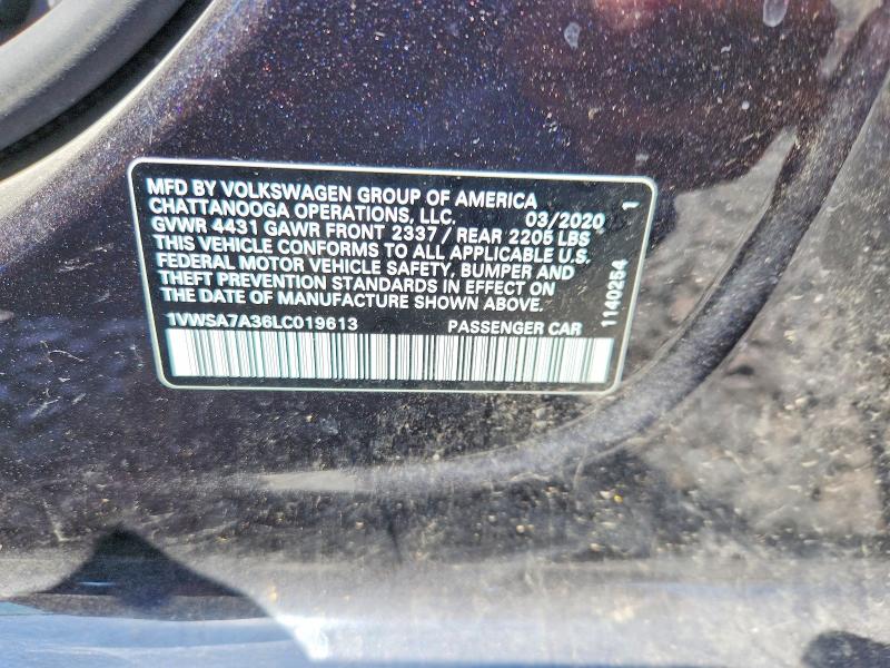 95589645 :رقم المزاد ، 1VWSA7A36LC019613 vin ، 2020 Volkswagen Passat مزاد بيع