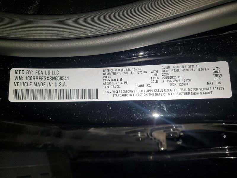 2025 Ram 1500 მანქანა იყიდება აუქციონზე, vin: 1C6RRFFGXSN658541, აუქციონის ნომერი: 57524646