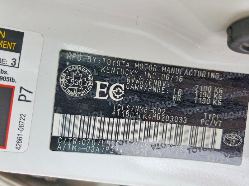 Aukcja sprzedaży 2017 Toyota Camry Hybrid, vin: 4T1BD1FK4HU203033, numer aukcji: 61159276
