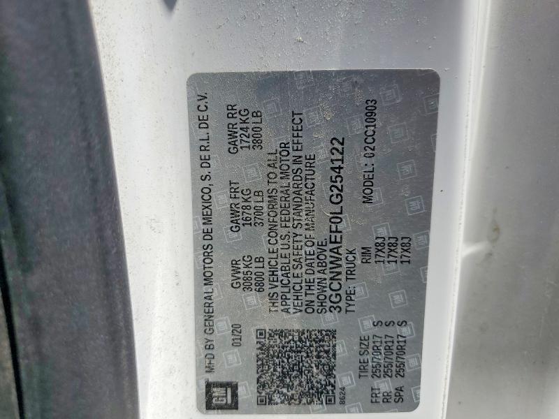 2020 Chevrolet Silverado მანქანა იყიდება აუქციონზე, vin: 3GCNWAEF0LG254122, აუქციონის ნომერი: 60933326