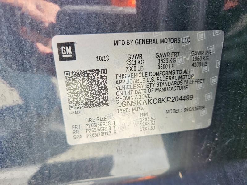 Aukcja sprzedaży 2019 Chevrolet Tahoe, vin: 1GNSKAKC8KR204499, numer aukcji: 62662116