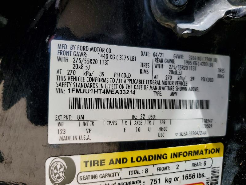 62747396 :رقم المزاد ، 1FMJU1HT4MEA33214 vin ، 2021 Ford Expedition مزاد بيع