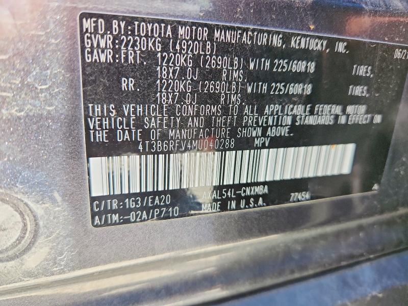 Продажа на аукционе авто 2021 Toyota Rav4 Hybrid, vin: 4T3B6RFV4MU040288, номер лота: 63247776