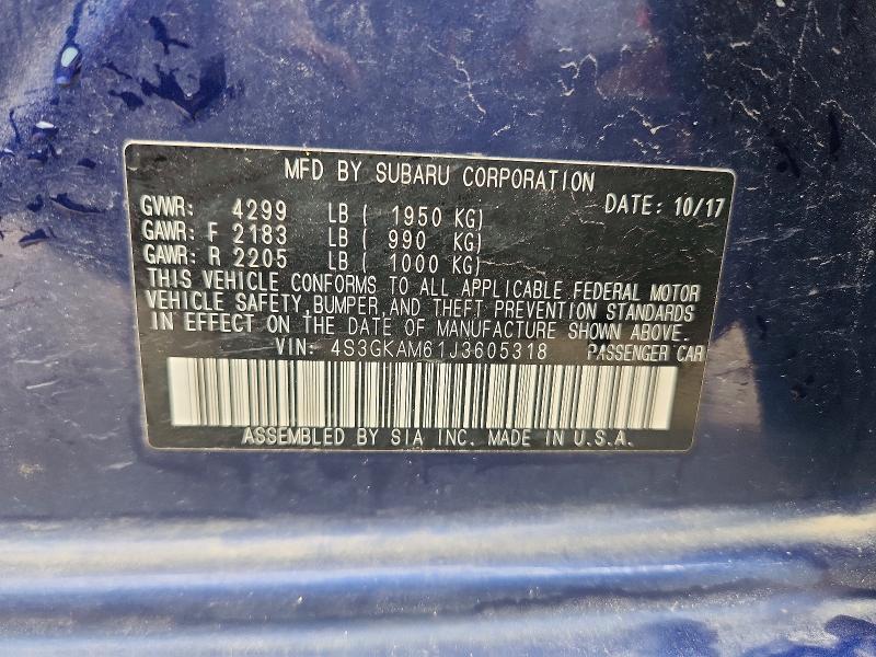 62499386 :رقم المزاد ، 4S3GKAM61J3605318 vin ، 2018 Subaru Impreza مزاد بيع