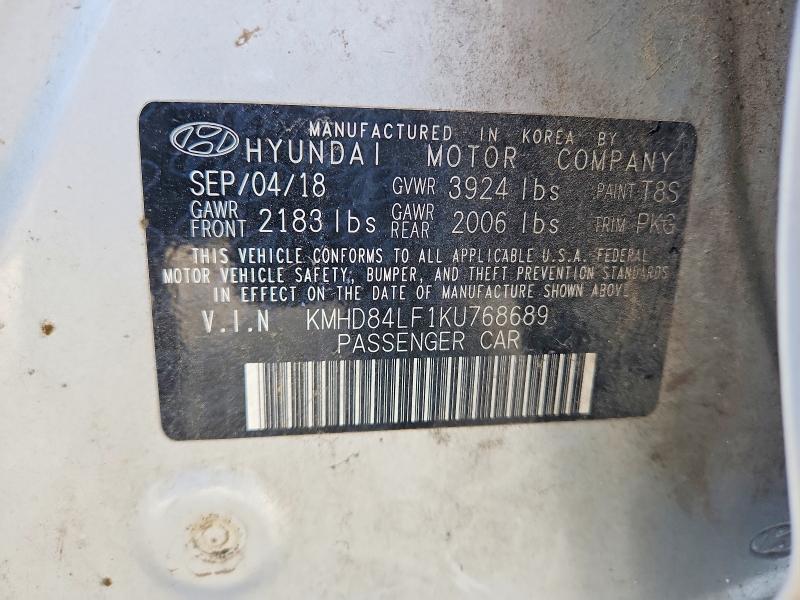 Продаж на аукціоні авто 2019 Hyundai Elantra, vin: KMHD84LF1KU768689, номер лоту: 60929356