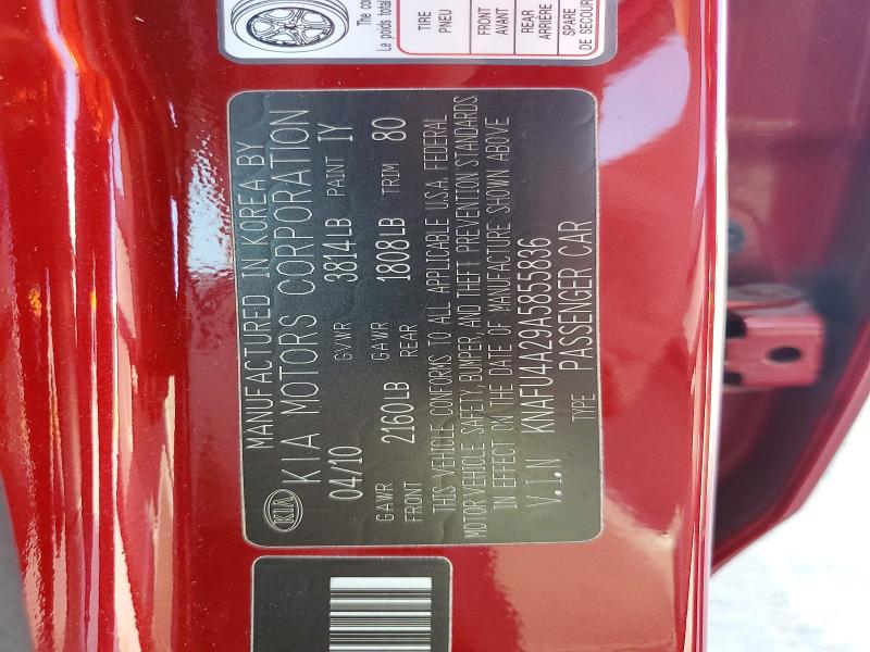 61875816 :رقم المزاد ، KNAFU4A29A5855836 vin ، 2010 Kia Forte مزاد بيع