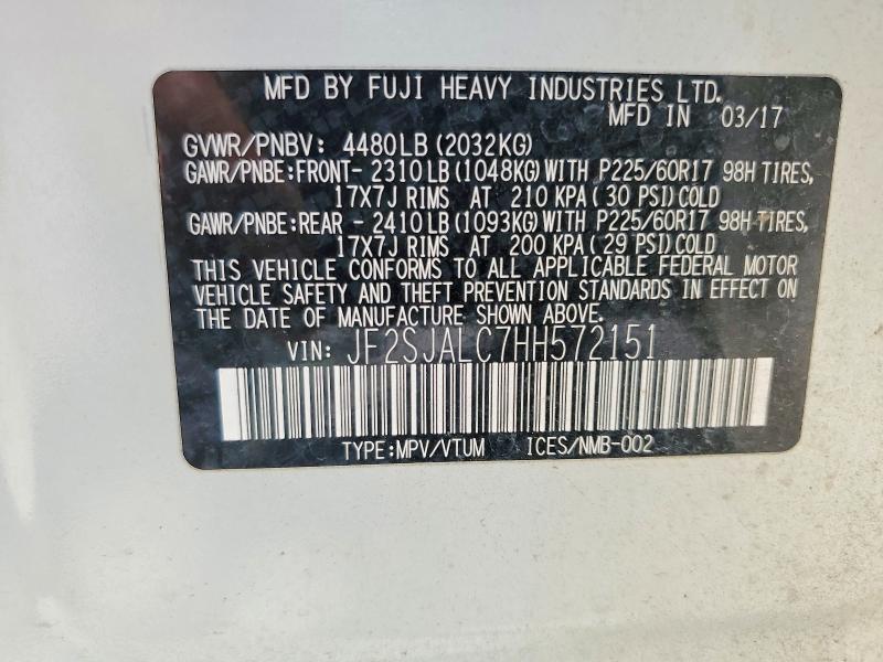 Aukcja sprzedaży 2017 Subaru Forester, vin: JF2SJALC7HH572151, numer aukcji: 61585816