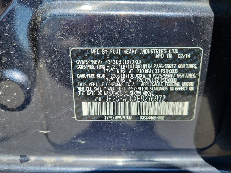 2014 Subaru Xv Crosstrek მანქანა იყიდება აუქციონზე, vin: JF2GPAGCXE8276972, აუქციონის ნომერი: 61944966