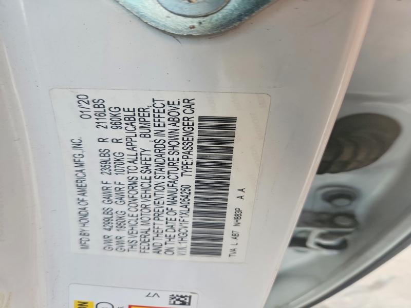Продажа на аукционе авто 2020 Honda Accord, vin: 1HGCV1F1XLA054250, номер лота: 60252496