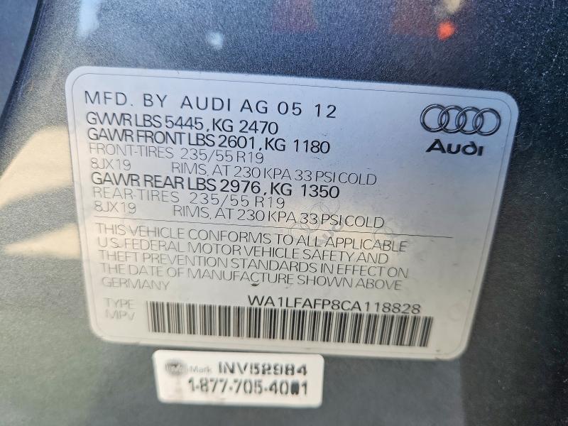 2012 Audi Q5 მანქანა იყიდება აუქციონზე, vin: WA1LFAFP8CA118828, აუქციონის ნომერი: 62342016