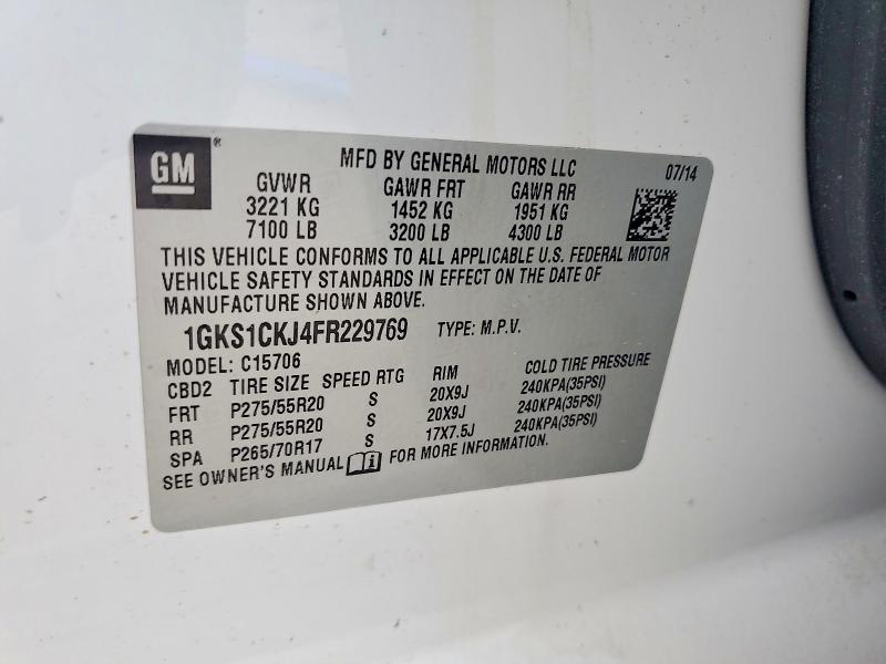 60772896 :رقم المزاد ، 1GKS1CKJ4FR229769 vin ، 2015 Gmc Yukon مزاد بيع