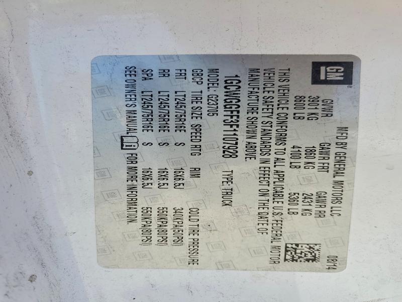 Продаж на аукціоні авто 2015 Chevrolet Express G2500, vin: 1GCWGGFF3F1107928, номер лоту: 62866956