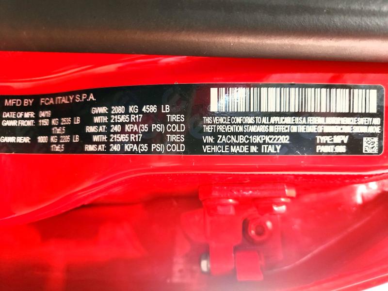 Продажа на аукционе авто 2019 Jeep Renegade, vin: ZACNJBC16KPK22202, номер лота: 61622576
