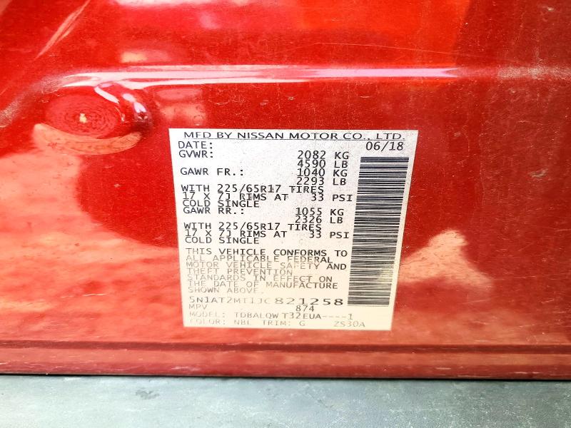 61574656 :رقم المزاد ، 5N1AT2MT1JC821258 vin ، 2018 Nissan Rogue مزاد بيع