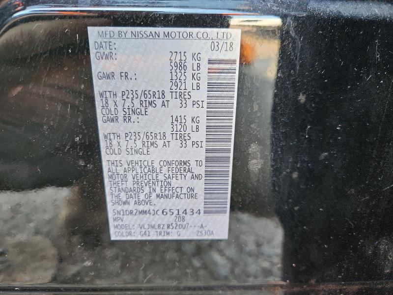 Продажа на аукционе авто 2018 Nissan Pathfinder, vin: 5N1DR2MM4JC651434, номер лота: 62101866