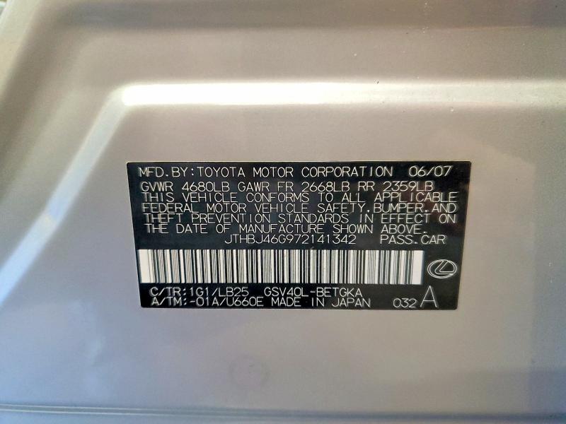 Aukcja sprzedaży 2007 Lexus Es, vin: JTHBJ46G972141342, numer aukcji: 61475816