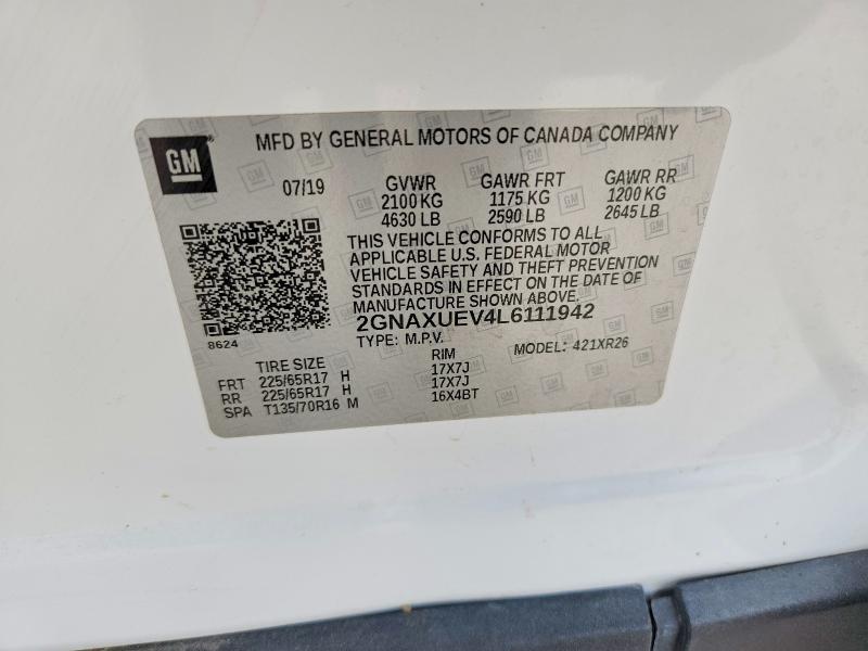 Продажа на аукционе авто 2020 Chevrolet Equinox, vin: 2GNAXUEV4L6111942, номер лота: 59703516