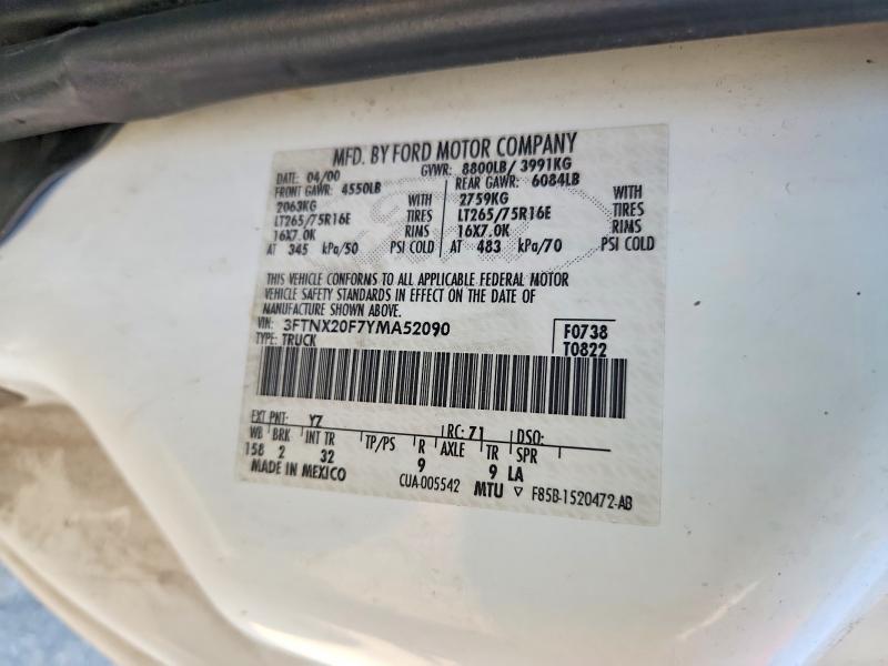61191396 :رقم المزاد ، 3FTNX20F7YMA52090 vin ، 2000 Ford F250 مزاد بيع