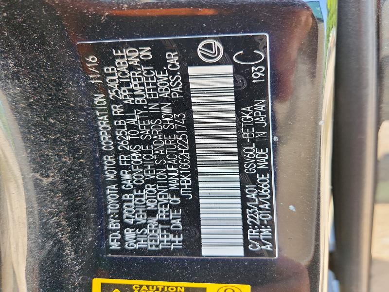 2017 Lexus Es მანქანა იყიდება აუქციონზე, vin: JTHBK1GG2H2251743, აუქციონის ნომერი: 60560446