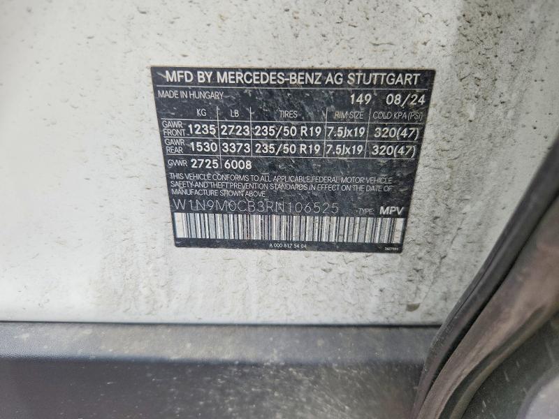 Aukcja sprzedaży 2024 Mercedes-benz Eqb, vin: W1N9M0CB3RN106525, numer aukcji: 60656276