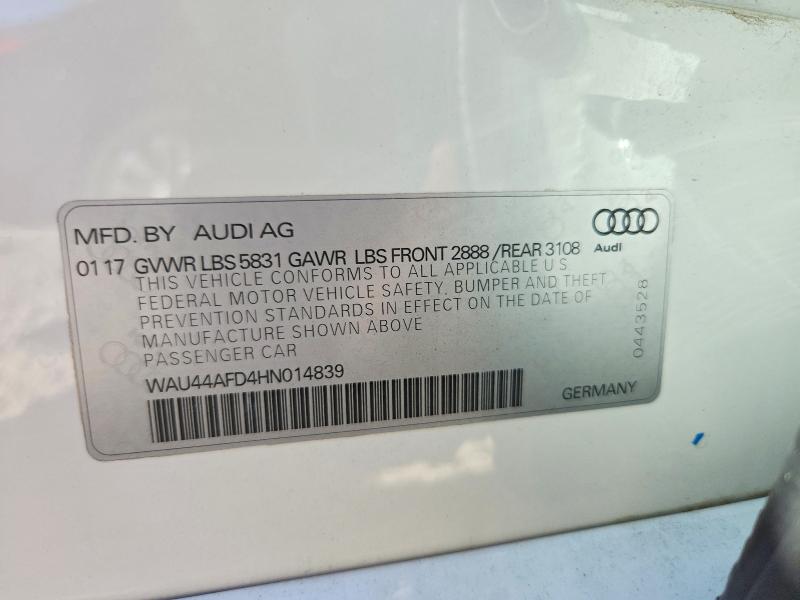 Aukcja sprzedaży 2017 Audi A8, vin: WAU44AFD4HN014839, numer aukcji: 61589296
