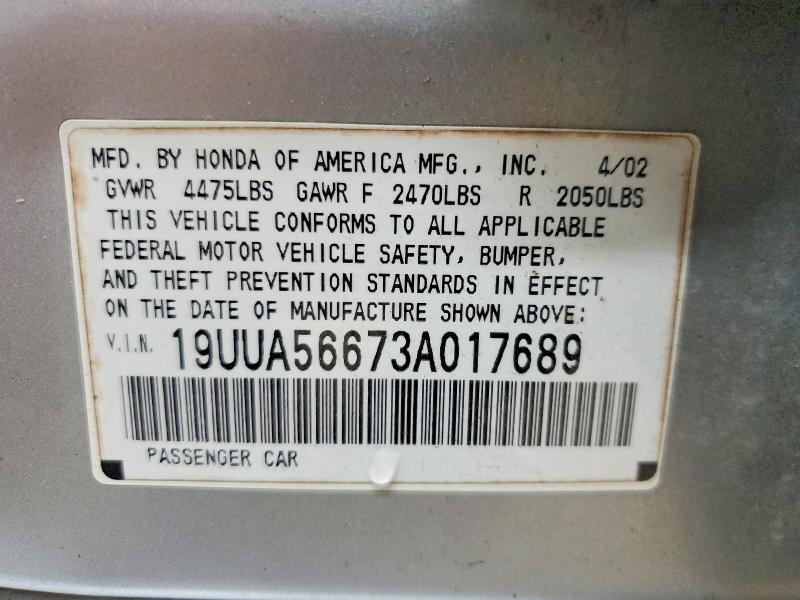 Aukcja sprzedaży 2003 Acura 3.2tl, vin: 19UUA56673A017689, numer aukcji: 61638316