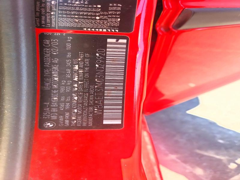 60089526 :رقم المزاد ، WBAET37403NJ29920 vin ، 2003 Bmw 325 مزاد بيع