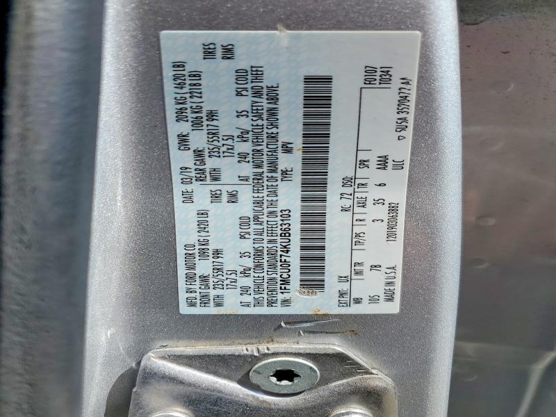 60066346 :رقم المزاد ، 1FMCU0F74KUB63103 vin ، 2019 Ford Escape مزاد بيع