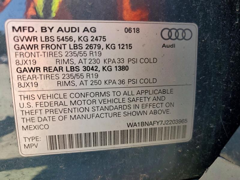 2018 Audi Q5 მანქანა იყიდება აუქციონზე, vin: WA1BNAFY7J2203965, აუქციონის ნომერი: 62218716
