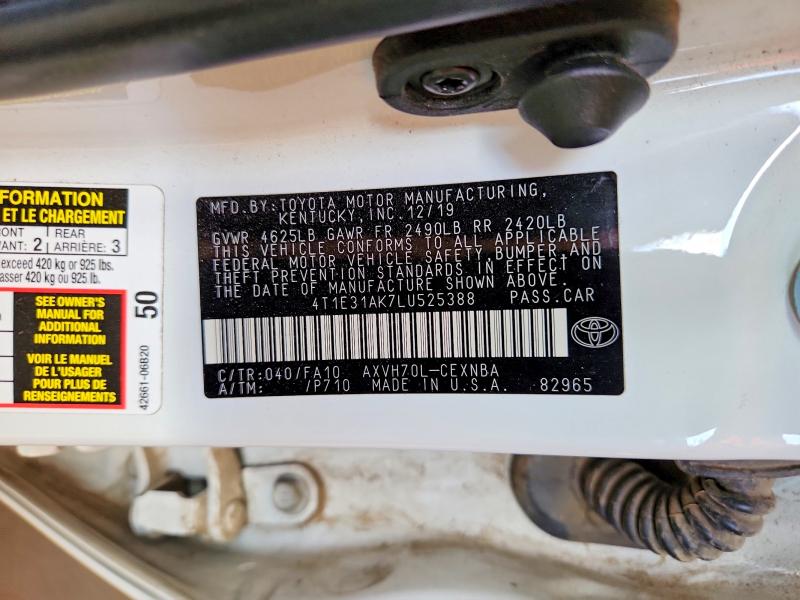 60814116 :رقم المزاد ، 4T1E31AK7LU525388 vin ، 2020 Toyota Camry مزاد بيع
