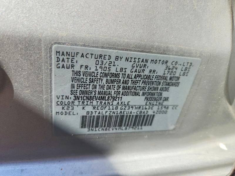 Aukcja sprzedaży 2021 Nissan Versa, vin: 3N1CN8EV4ML879211, numer aukcji: 60296276
