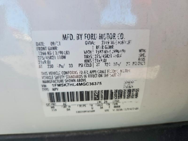 Продаж на аукціоні авто 2021 Ford Explorer, vin: 1FM5K7HC4MGC36375, номер лоту: 62414486