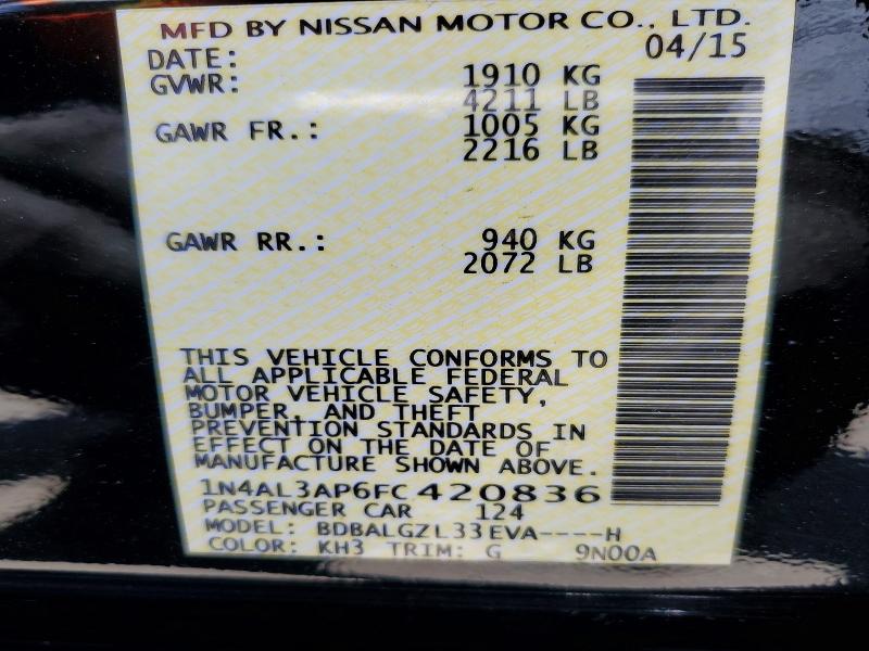 62544006 :رقم المزاد ، 1N4AL3AP6FC420836 vin ، 2015 Nissan Altima مزاد بيع
