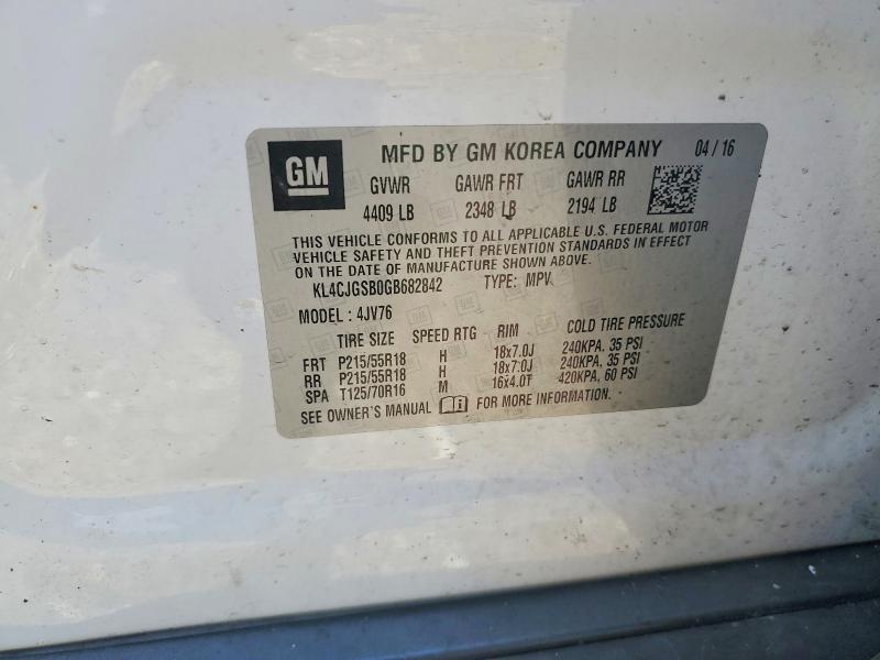 2016 Buick Encore მანქანა იყიდება აუქციონზე, vin: N0V1N58751096, აუქციონის ნომერი: 58751096