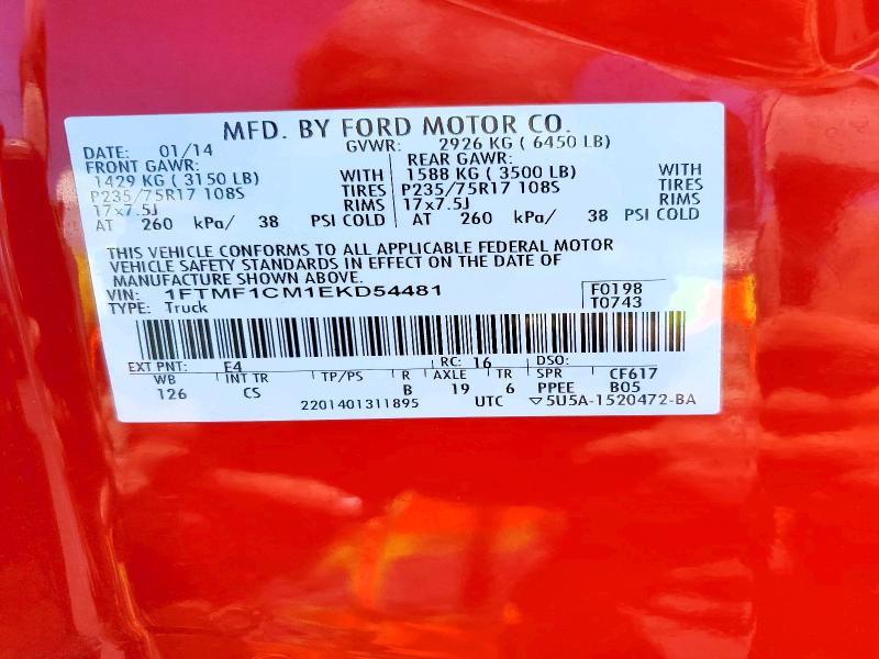 2014 Ford F150 მანქანა იყიდება აუქციონზე, vin: 1FTMF1CM1EKD54481, აუქციონის ნომერი: 60042446
