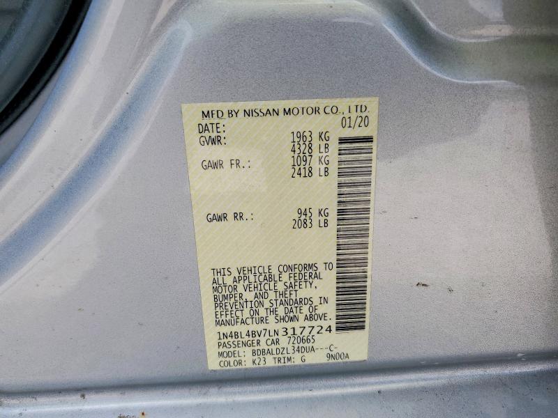59538536 :رقم المزاد ، 1N4BL4BV7LN317724 vin ، 2020 Nissan Altima مزاد بيع