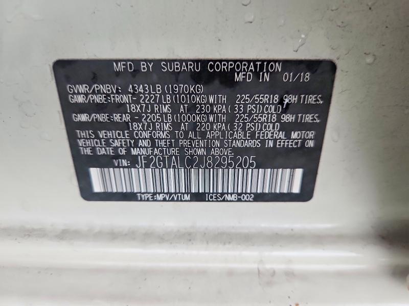 2018 Subaru Crosstrek მანქანა იყიდება აუქციონზე, vin: JF2GTALC2J8295205, აუქციონის ნომერი: 61855816