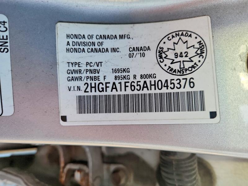 Aukcja sprzedaży 2010 Honda Civic, vin: 2HGFA1F65AH045376, numer aukcji: 57510746