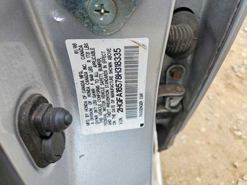 2008 Honda Civic მანქანა იყიდება აუქციონზე, vin: 2HGFA16578H318335, აუქციონის ნომერი: 63339826