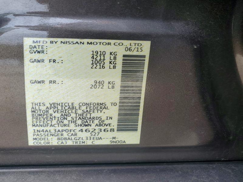 2015 Nissan Altima მანქანა იყიდება აუქციონზე, vin: 1N4AL3AP0FC462368, აუქციონის ნომერი: 60925526