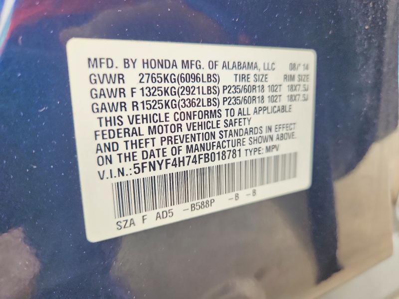 Aukcja sprzedaży 2015 Honda Pilot, vin: 5FNYF4H74FB018781, numer aukcji: 61370666