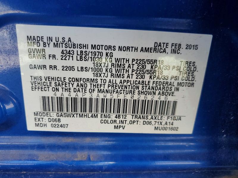 Aukcja sprzedaży 2015 Mitsubishi Outlander Sport, vin: 4A4AP3AW5FE026246, numer aukcji: 60865926